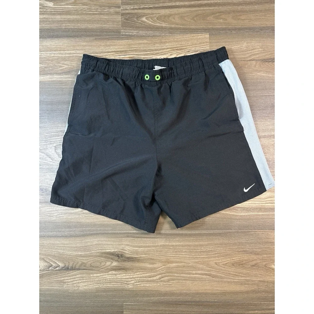 Nike Men's Black, Gray And Lime Green Swim Trunks Size S